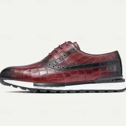 Men's Crocodile Pattern Leather Lace-Up Casual Shoes - Comfortable Oxford Sneakers for Everyday Wear