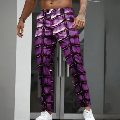 Men's Crocodile Scales Dress Pants Trousers Suit Pants Mid Waist Casual Outdoor Holiday Straight Leg Pants with Pockets Spring Fall 3D Print Purple Orange Green
