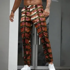 Men's Crocodile Scales Dress Pants Trousers Suit Pants Mid Waist Casual Outdoor Holiday Straight Leg Pants with Pockets Spring Fall 3D Print Purple Orange Green