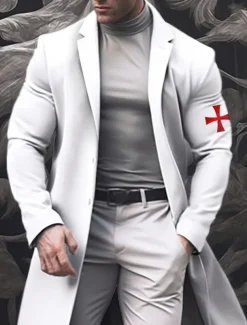 Men's Cross Winter Coat Overcoat Coat Warm Breathable Comfortable Fashion Streetwear Business Work Wear to work Going out Pocket Print Fall & Winter Turndown Long Sleeve Black White khaki