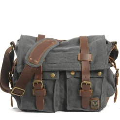 Men's Crossbody Bag Messenger Bag Crossbody Bag Canvas Cowhide Outdoor Going out Dark Gray ArmyGreen Charcoal black