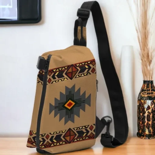 Men's Crossbody Bag Shoulder Bag Chest Bag Polyester Outdoor Daily Holiday Zipper Print Large Capacity Lightweight Multi Carry National Totem Earth Yellow Grey