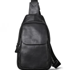 Men's Crossbody Bag Sling Shoulder Bag Chest Bag Crossbody Bag Nappa Leather Cowhide Daily Zipper Black