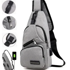 Men's Crossbody Sling Bag with USB Charging Port - Ideal for Travel, Hiking, and Daily Commutes