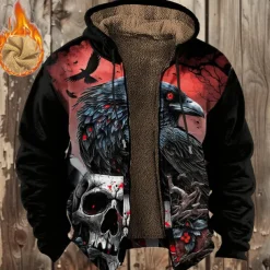 Men's Crow Fleece Hoodie Hoodies Fashion Cool Long Sleeve Hooded Vacation Halloween Sports Outdoor Black Drawstring Fall Winter Designer