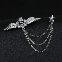 Men's Cubic Zirconia Brooches Stylish Link / Chain Creative Wings Statement Fashion British Brooch Jewelry Silver Gold For Party Daily Fall Wedding