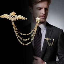 Men's Cubic Zirconia Brooches Stylish Link / Chain Creative Wings Statement Fashion British Brooch Jewelry Silver Gold For Party Daily Fall Wedding