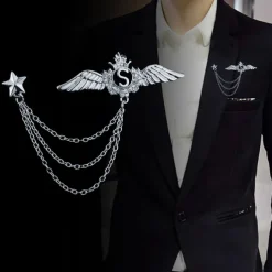 Men's Cubic Zirconia Brooches Stylish Link / Chain Creative Wings Statement Fashion British Brooch Jewelry Silver Gold For Party Daily Fall Wedding