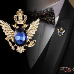 Men's Cubic Zirconia Brooches Retro Stylish Elegant Fashion British Brooch Jewelry Blue Black For Wedding Holiday