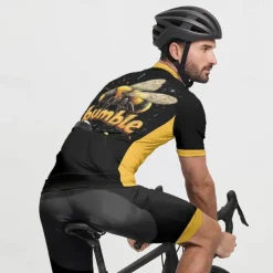 Men's Cycling Jersey Bee Short Sleeve Bike Tee Tshirt Jersey with 3 Rear Pockets Mountain Bike MTB Quick Dry Anatomic Design Wicking Breathable Sports Black Clothing Apparel