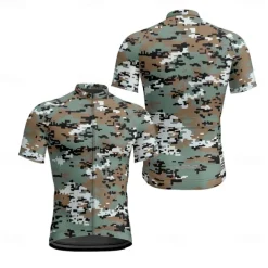 Men's Cycling Jersey Camo / Camouflage Short Sleeve Bike Tee Tshirt Jersey with 3 Rear Pockets Mountain Bike MTB Quick Dry Anatomic Design Wicking Breathable Sports Army Green Blue Green Clothing