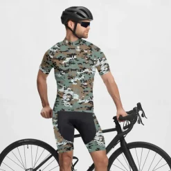 Men's Cycling Jersey Camo / Camouflage Short Sleeve Bike Tee Tshirt Jersey with 3 Rear Pockets Mountain Bike MTB Quick Dry Anatomic Design Wicking Breathable Sports Army Green Blue Green Clothing