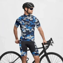 Men's Cycling Jersey Camo / Camouflage Short Sleeve Bike Tee Tshirt Jersey with 3 Rear Pockets Mountain Bike MTB Quick Dry Anatomic Design Wicking Breathable Sports Army Green Blue Green Clothing
