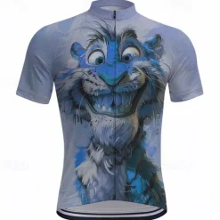 Men's Cycling Jersey Cartoon Tiger Short Sleeve Bike Tee Tshirt Top with 3 Rear Pockets Mountain Bike MTB Road Bike Cycling Quick Dry Front Zipper Wicking Sports Blue Purple Green Clothing Apparel