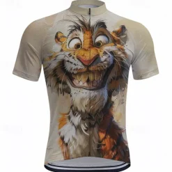 Men's Cycling Jersey Cartoon Tiger Short Sleeve Bike Tee Tshirt Top with 3 Rear Pockets Mountain Bike MTB Road Bike Cycling Quick Dry Front Zipper Wicking Sports Blue Purple Green Clothing Apparel
