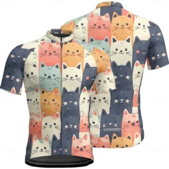 Men's Cycling Jersey Cat Short Sleeve Bike Tee Tshirt Jersey with 3 Rear Pockets Mountain Bike MTB Quick Dry Anatomic Design Wicking Breathable Sports Navy Blue Royal Blue Blue Clothing Apparel