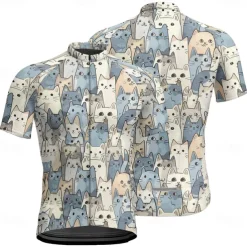 Men's Cycling Jersey Cat Short Sleeve Bike Tee Tshirt Jersey with 3 Rear Pockets Mountain Bike MTB Quick Dry Anatomic Design Wicking Breathable Sports Navy Blue Royal Blue Blue Clothing Apparel