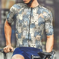 Men's Cycling Jersey Cat Short Sleeve Bike Tee Tshirt Jersey with 3 Rear Pockets Mountain Bike MTB Quick Dry Anatomic Design Wicking Breathable Sports Navy Blue Royal Blue Blue Clothing Apparel