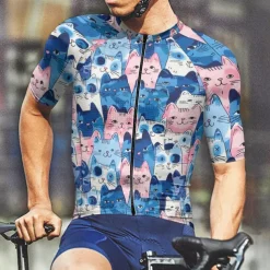 Men's Cycling Jersey Cat Short Sleeve Bike Tee Tshirt Jersey with 3 Rear Pockets Mountain Bike MTB Quick Dry Anatomic Design Wicking Breathable Sports Navy Blue Royal Blue Blue Clothing Apparel