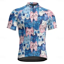Men's Cycling Jersey Cat Short Sleeve Bike Tee Tshirt Jersey with 3 Rear Pockets Mountain Bike MTB Quick Dry Anatomic Design Wicking Breathable Sports Navy Blue Royal Blue Blue Clothing Apparel