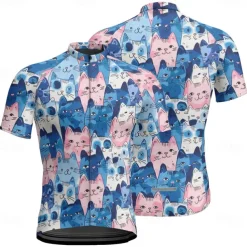 Men's Cycling Jersey Cat Short Sleeve Bike Tee Tshirt Jersey with 3 Rear Pockets Mountain Bike MTB Quick Dry Anatomic Design Wicking Breathable Sports Navy Blue Royal Blue Blue Clothing Apparel