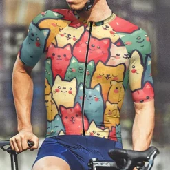 Men's Cycling Jersey Cat Short Sleeve Bike Tee Tshirt Jersey with 3 Rear Pockets Mountain Bike MTB Quick Dry Anatomic Design Wicking Breathable Sports Navy Blue Royal Blue Blue Clothing Apparel