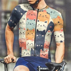 Men's Cycling Jersey Cat Short Sleeve Bike Tee Tshirt Jersey with 3 Rear Pockets Mountain Bike MTB Quick Dry Anatomic Design Wicking Breathable Sports Navy Blue Royal Blue Blue Clothing Apparel