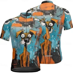 Men's Cycling Jersey Dog Short Sleeve Bike Tee Tshirt Jersey with 3 Rear Pockets Mountain Bike MTB Quick Dry Anatomic Design Wicking Breathable Sports Blue Clothing Apparel