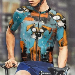 Men's Cycling Jersey Dog Short Sleeve Bike Tee Tshirt Jersey with 3 Rear Pockets Mountain Bike MTB Quick Dry Anatomic Design Wicking Breathable Sports Blue Clothing Apparel