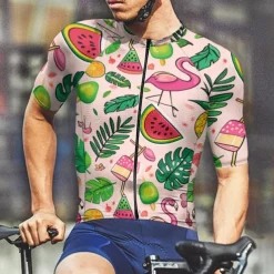 Men's Cycling Jersey Fruit Short Sleeve Bike Tee Tshirt Jersey with 3 Rear Pockets Mountain Bike MTB Quick Dry Anatomic Design Wicking Breathable Sports Pink Clothing Apparel