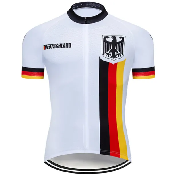 Men's Cycling Jersey Geometric Germany National Flag Short Sleeve Bike Jersey Top with 3 Rear Pockets Mountain Bike MTB Road Bike Cycling UV Resistant Quick Dry Back Pocket Sweat-Wicking Sports White