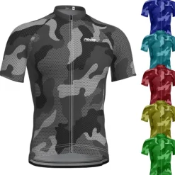 Men's Cycling Jersey Geometric Camo / Camouflage Short Sleeve Bike Jersey Top with 3 Rear Pockets Mountain Bike MTB Road Bike Cycling Quick Dry Reflective Strips Back Pocket Moisture Wicking Sports