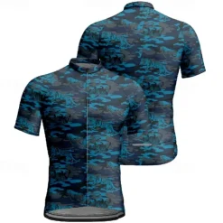 Men's Cycling Jersey Gradient Camo / Camouflage Short Sleeve Bike Tee Tshirt Jersey with 3 Rear Pockets Mountain Bike MTB Quick Dry Anatomic Design Wicking Breathable Sports Black Blue Green Clothing