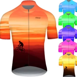 Men's Cycling Jersey Gradient Patterned 3D Short Sleeve Bike Jersey Top with 3 Rear Pockets Mountain Bike MTB Road Bike Cycling Cycling Quick Dry Ultraviolet Resistant Reflective Strips Sports Yellow