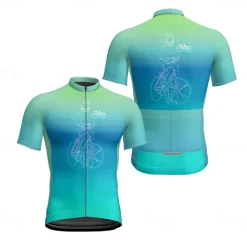 Men's Cycling Jersey Gradient Short Sleeve Bike Tee Tshirt Jersey with 3 Rear Pockets Mountain Bike MTB Quick Dry Anatomic Design Wicking Breathable Sports Blue Purple Green Clothing Apparel