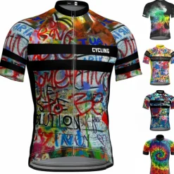 Men's Cycling Jersey Graffiti Funny Short Sleeve Bike Jersey Top with 3 Rear Pockets Mountain Bike MTB Road Bike Cycling Quick Dry Reflective Strips Back Pocket Moisture Wicking Sports Black Yellow