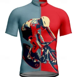 Men's Cycling Jersey Graphic Short Sleeve Bike Tee Tshirt Jersey with 3 Rear Pockets Mountain Bike MTB Quick Dry Anatomic Design Wicking Breathable Sports Navy Blue Blue Clothing Apparel