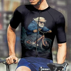Men's Cycling Jersey Graphic Short Sleeve Bike Tee Tshirt Jersey with 3 Rear Pockets Mountain Bike MTB Quick Dry Anatomic Design Wicking Breathable Sports Black Dark Navy Dark Blue Clothing Apparel
