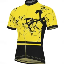 Men's Cycling Jersey Graphic Geometry Short Sleeve Bike Jersey Top with 3 Rear Pockets Mountain Bike MTB Road Bike Cycling Quick Dry Reflective Strips Back Pocket Moisture Wicking Sports White Yellow