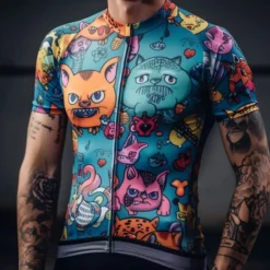 Men's Cycling Jersey Graphic Funny Short Sleeve Bike Jersey Top with 3 Rear Pockets Mountain Bike MTB Road Bike Cycling Quick Dry Reflective Strips Back Pocket Moisture Wicking Sports Blue Rainbow