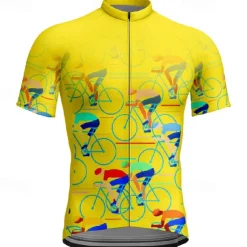 Men's Cycling Jersey Graphic Short Sleeve Bike Tee Tshirt Jersey with 3 Rear Pockets Mountain Bike MTB Quick Dry Anatomic Design Wicking Breathable Sports Black Yellow Red Clothing Apparel