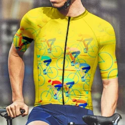 Men's Cycling Jersey Graphic Short Sleeve Bike Tee Tshirt Jersey with 3 Rear Pockets Mountain Bike MTB Quick Dry Anatomic Design Wicking Breathable Sports Black Yellow Red Clothing Apparel