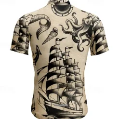 Men's Cycling Jersey Graphic Short Sleeve Bike Tee Tshirt Jersey Top with 3 Rear Pockets Mountain Bike MTB Quick Dry Breathable Sports Khaki Clothing Apparel