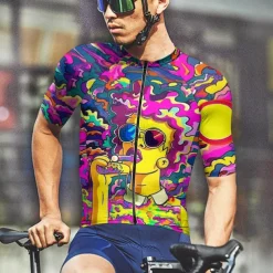 Men's Cycling Jersey Graphic Short Sleeve Bike Tee Tshirt Jersey with 3 Rear Pockets Mountain Bike MTB Quick Dry Anatomic Design Wicking Breathable Sports Purple Clothing Apparel
