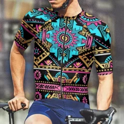 Men's Cycling Jersey Graphic Short Sleeve Bike Tee Tshirt Jersey with 3 Rear Pockets Mountain Bike MTB Quick Dry Anatomic Design Wicking Breathable Sports Blue Dark Green Green Clothing Apparel