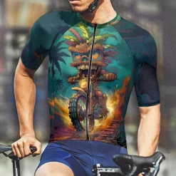 Men's Cycling Jersey Graphic Short Sleeve Bike Tee Tshirt Jersey with 3 Rear Pockets Mountain Bike MTB Quick Dry Anatomic Design Wicking Breathable Sports Blue Dark Green Green Clothing Apparel