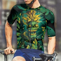 Men's Cycling Jersey Graphic Short Sleeve Bike Tee Tshirt Jersey with 3 Rear Pockets Mountain Bike MTB Quick Dry Anatomic Design Wicking Breathable Sports Blue Dark Green Green Clothing Apparel