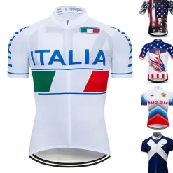 Men's Cycling Jersey Patterned Italy National Flag Short Sleeve Bike Jersey Top with 3 Rear Pockets Mountain Bike MTB Road Bike Cycling UV Resistant Quick Dry Back Pocket Sweat-Wicking Sports White