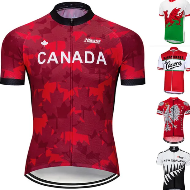 Men's Cycling Jersey Patterned Canada National Flag Short Sleeve Bike Jersey Top with 3 Rear Pockets Mountain Bike MTB Road Bike Cycling UV Resistant Quick Dry Back Pocket Sweat-Wicking Sports Wine