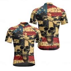 Men's Cycling Jersey Skull National Flag Short Sleeve Bike Tee Tshirt Jersey with 3 Rear Pockets Mountain Bike MTB Quick Dry Anatomic Design Wicking Breathable Sports Black Yellow Red Clothing Apparel